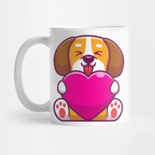 Cute dog sitting and holding heart Mug